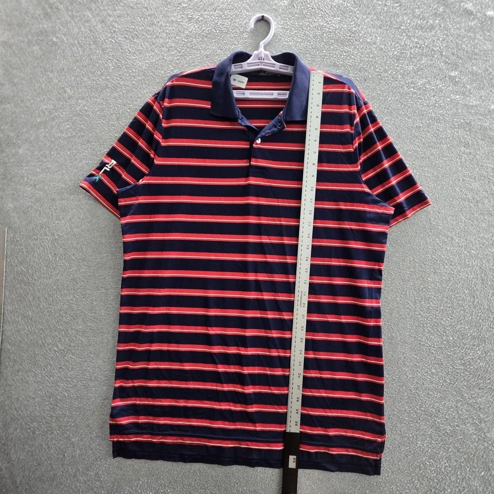 RLX Ralph Lauren Men Polo L Navy Red Striped Golf Short Sleeve Collar Logo